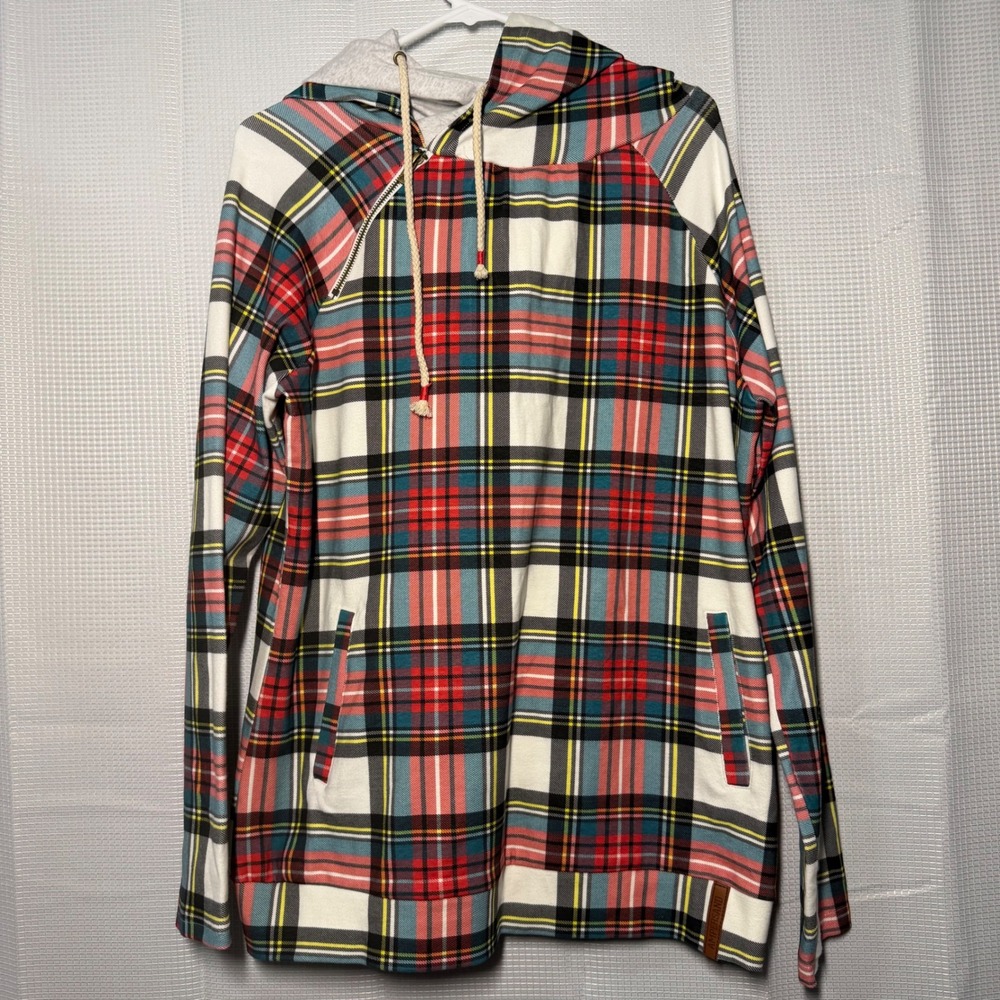 NWT AMPERSAND AVENUE Plaid Double Hooded‎ Sweatshirt Women's XXL Holiday Cheer